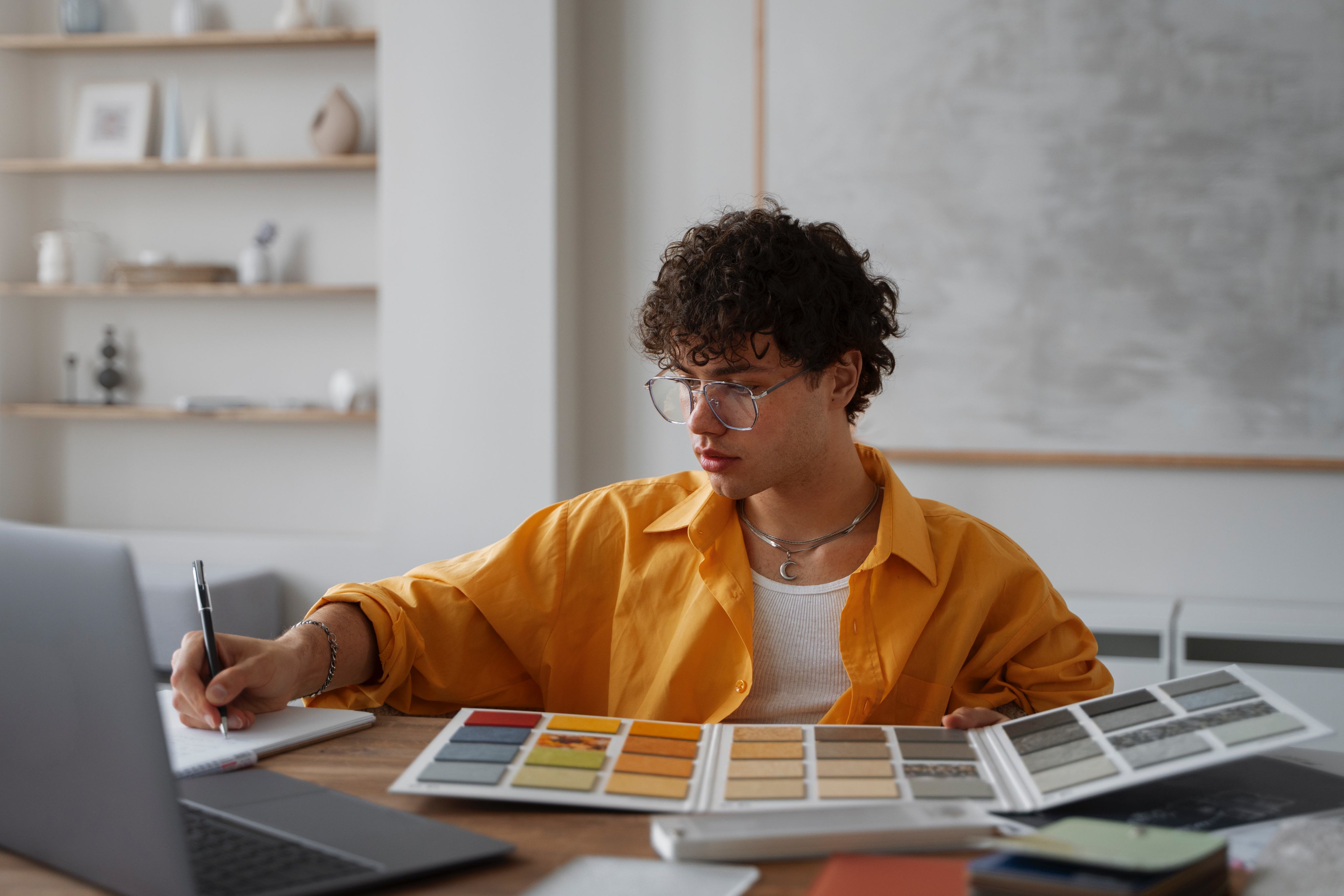 Interior designer working out office